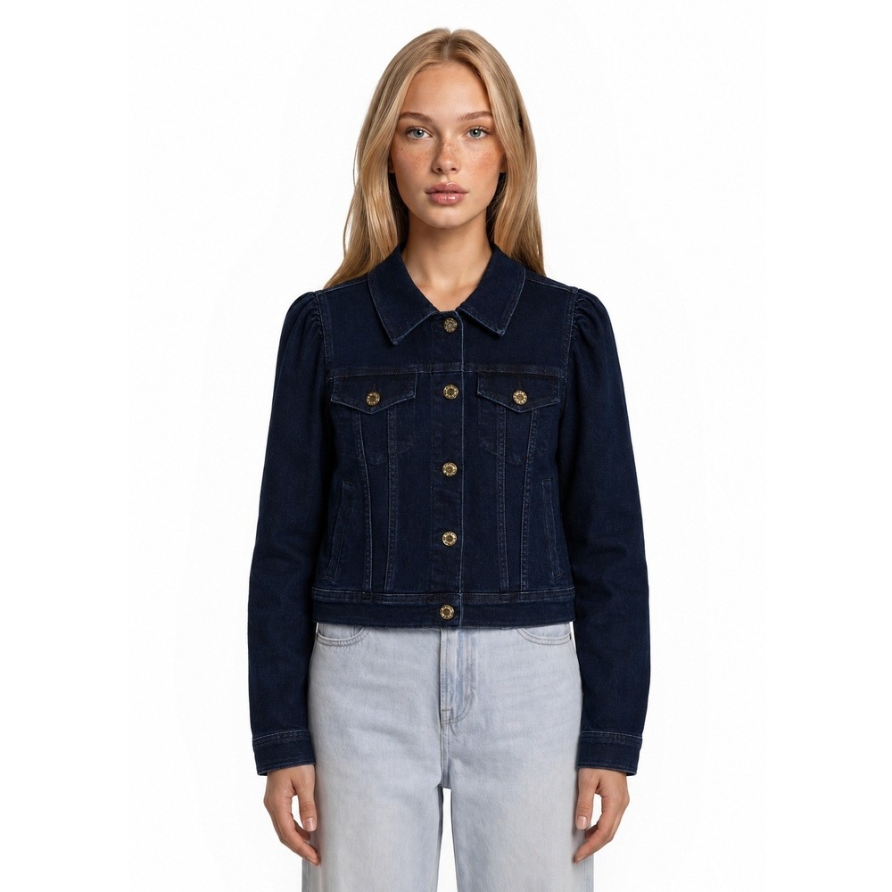 Lilly Pulitzer Denim Jacket Women's Size Medium Dark Indigo Puff Sleeve Cropped